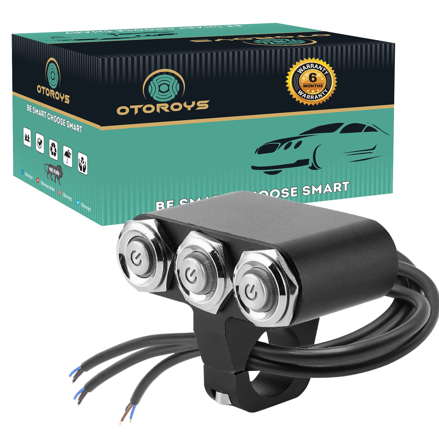 OTOROYS (6 MONTH WARRANTY 3 Button Up 7/8-inch Motorcycle Handlebar Triple Push Button CNC Metal 12V Switch Control for Headlight, Fog Light, Horn, Hazard Control with LED Indicator-image-32