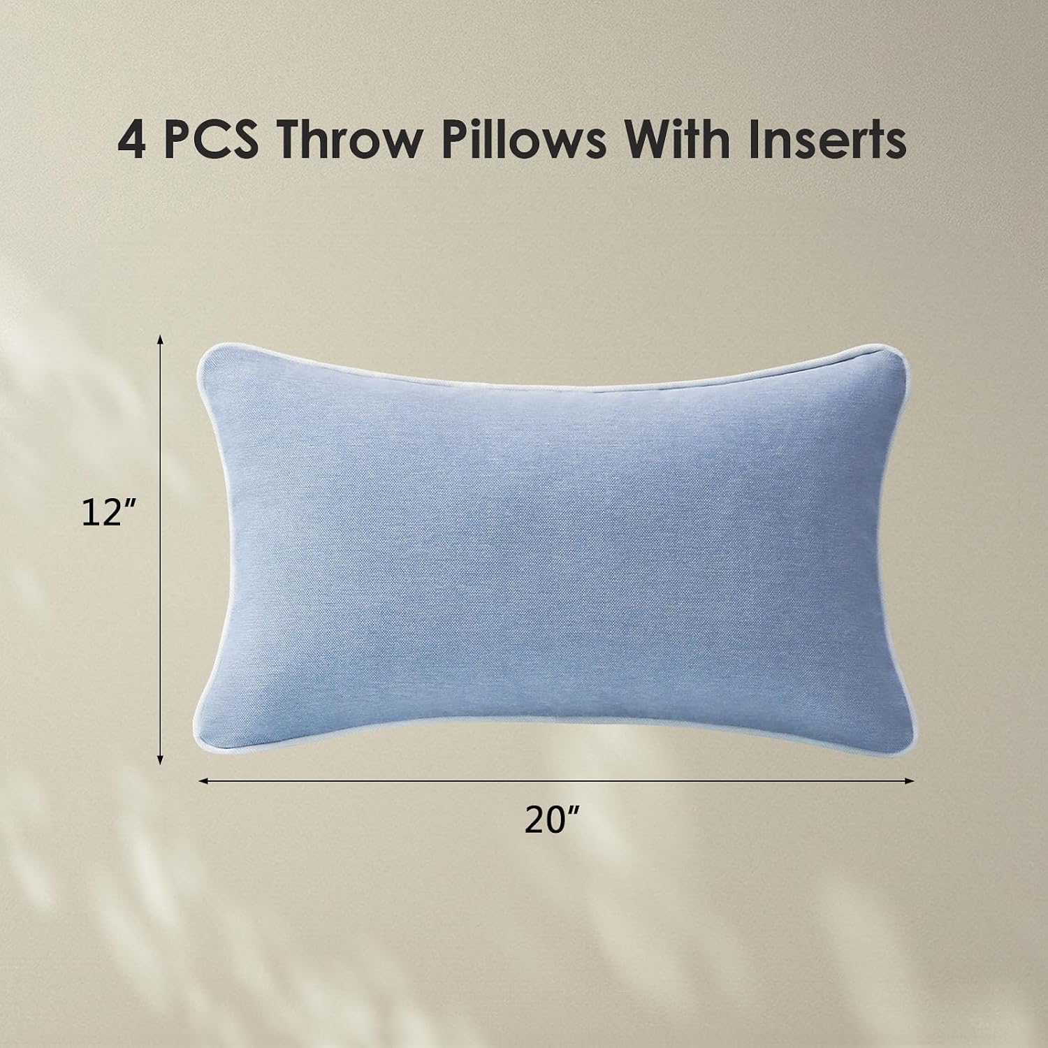 Unimatta Decorative Outdoor Water Repellent Throw Pillows with Inserts, Set of 4, 20" x12" Pillows for Patio, Backyard, Bed, Couch, and Patio Furniture, Powder Blue image 5