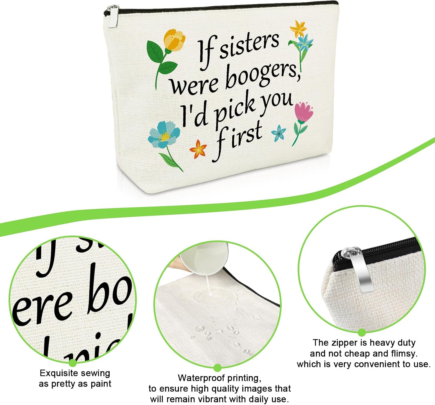 Funny Sister Gifts for Women Makeup Bag Sister Birthday Gifts for Her Adult Best Friend Bff Bestie Friendship Present Cosmetic Bag Christmas Mothers Day Present for Big Sis Travel Cosmetic Pouch image 3