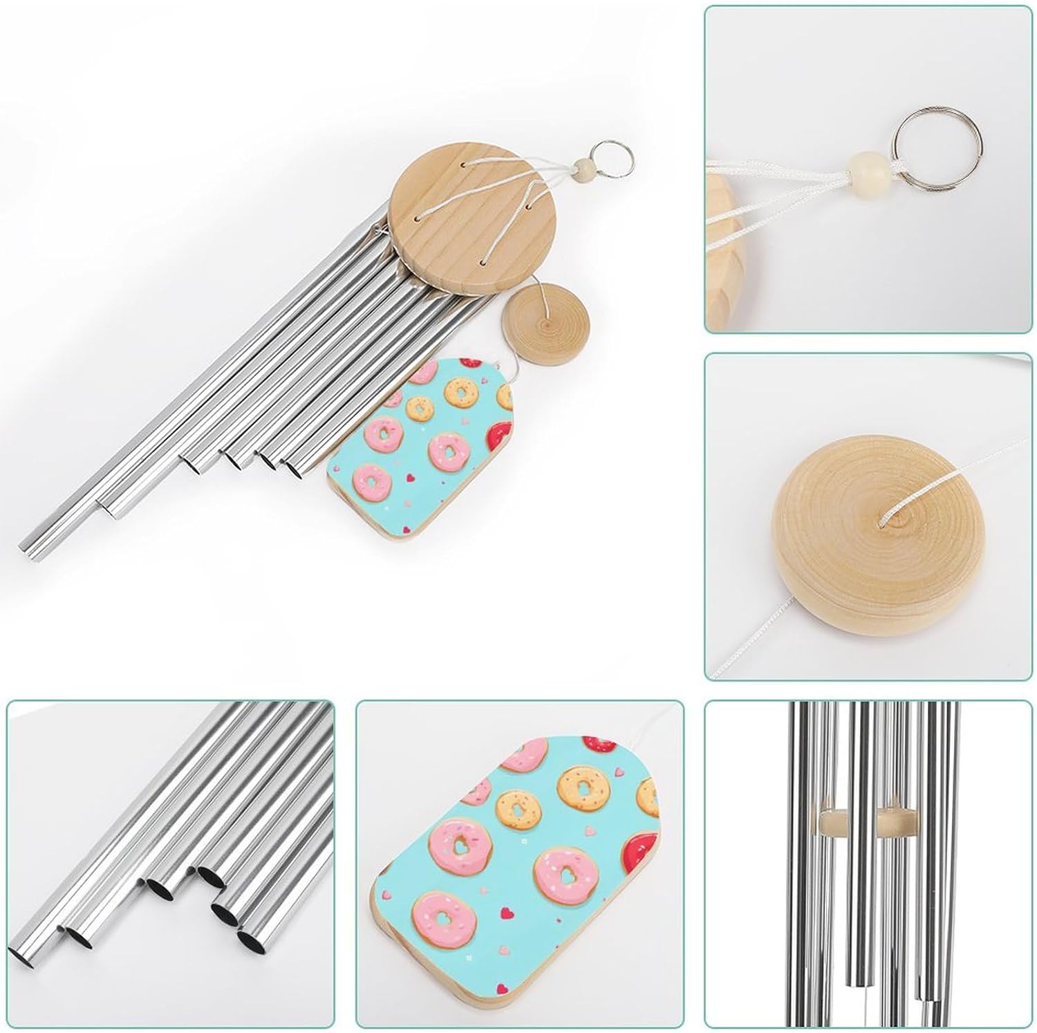 Donut and Love Wooden Wind Chimes Deep Tone Memorial Windchime for Outside Garden Home Decoration