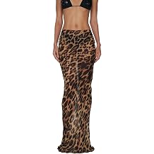 Felcia Women's Summer Bodycon Long Skirt Casual Mid Waist Leopard Print Slim Fit Maxi Skirt Vintage Skirt