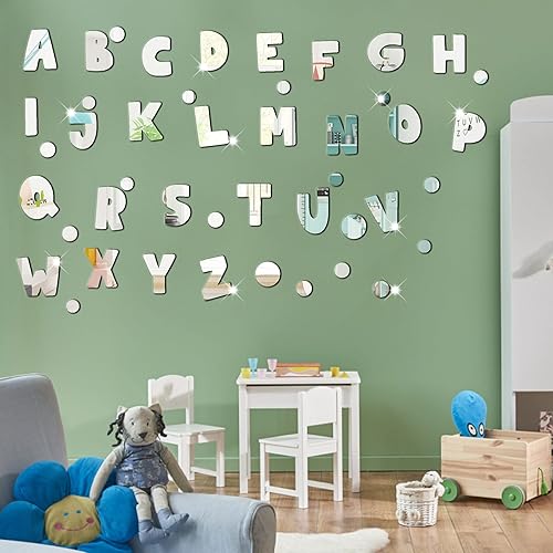 Miniatura 5 de Adhesivo acrílico para pared de espejo, letras del alfabeto, decoración de pared de espejo para dormitorio de niños, sala de estar, calcomanías de