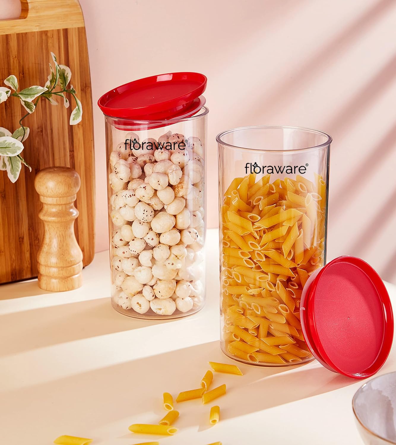 Floraware Contenedor hermético apilable multiusos apto para alimentos, 1400 ml, paquete de 2, sin BPA (rojo)