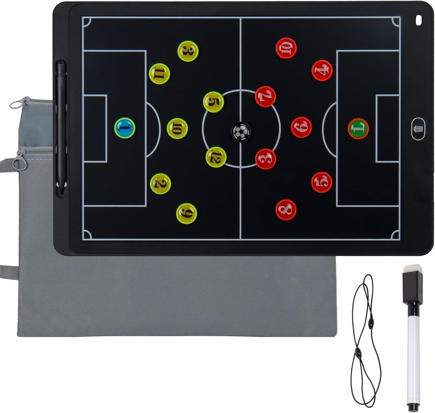 Magnetic Electronic Soccer Coach Board, 15 inch LCD Football Lineup Board Set with Stylus Pen, Dry Erase Markers and Carry Bag, for Soccer Game,Training,Teaching