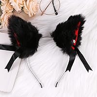 Vista 5 de EVERMARKET Pinza para el pelo de orejas de gato con campana, diadema de anime para cosplay, Negro-interior rojo