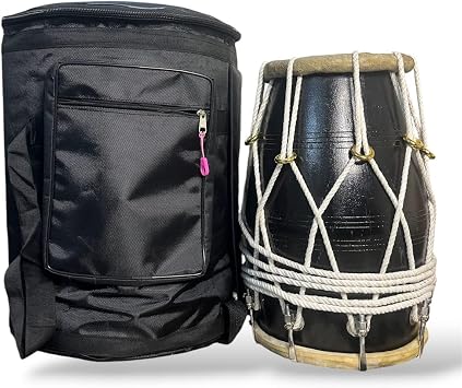 JPSK IMPEX Professional Dholak Drum 18 Bolt Tuned Mango Wood Dholki with Handmade Heavy Pudi | Handmade Dholak | High Quality Sound | Waterproof Padded Carry Bag Included