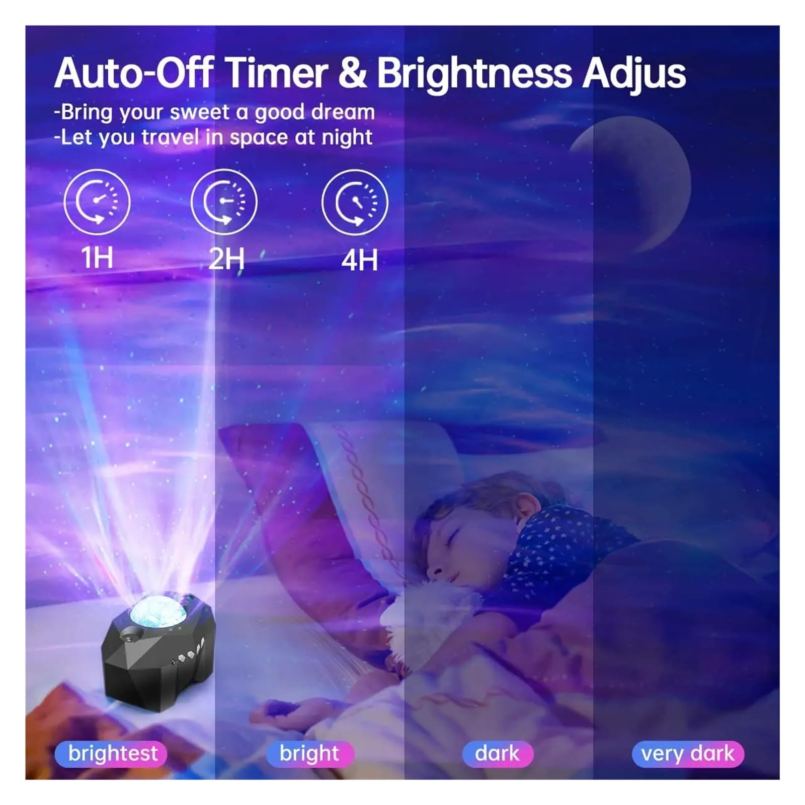 Projektor Led Aurora Borealis Księżyc Galaktyka Lampki Nocne Bluetooth Muzyka Gwiazda Mgławica Projekcja Atmosfera Lampa Dekoracja Sypialni Projekcja W Wysokiej RozdzielczośCi(Black)