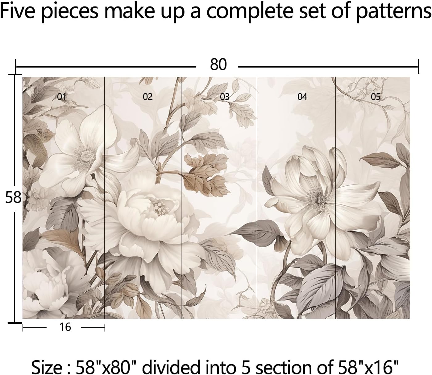 Light-Colored Flower Wallpaper, Peony Flower Bedroom Background Mural (Self-Adhesive) - 58"x80"