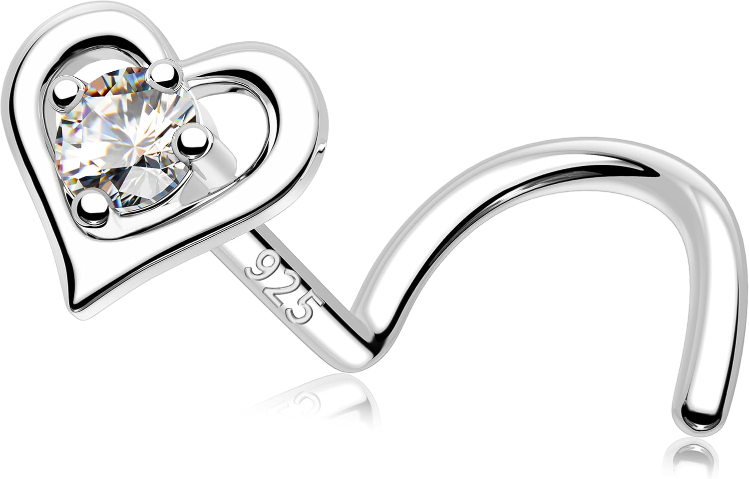 MeIighting Sterling Silver 925 Nose Stud 20G Nose Ring S-Shaped Nostril Piercing Clear CZ 7mm Nose Piercing Jewelry Body Jewelry for Women
