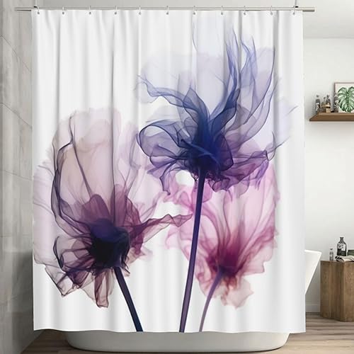 YLATY2949 - Cortina de ducha de flores abstractas para baño, juego de cortinas de ducha bohemias florales moradas, tela transparente, moderna,