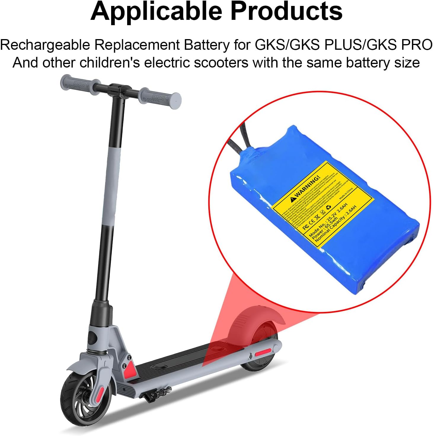 25.2 Volt 2.6AH Lithium Battery Pack Scooter Battery for GOTRAX GKS Electric Scooter 240529-69-1