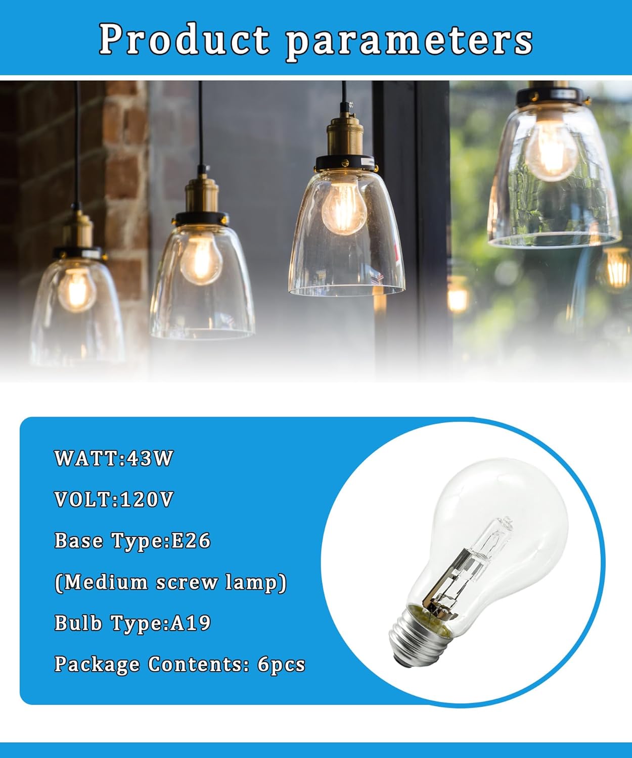 6Pcs 043168787963 Light Bulb Fit for A19 Bulb Types 43 Watt 120V Incandescent Light Bulbs Replace 78796