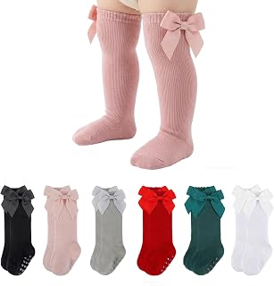 Baby Knee High Socks Girls Newborn Infants Toddlers Cotton Bow Ruffle Long Socks Non Slip Stockings Dress Socks