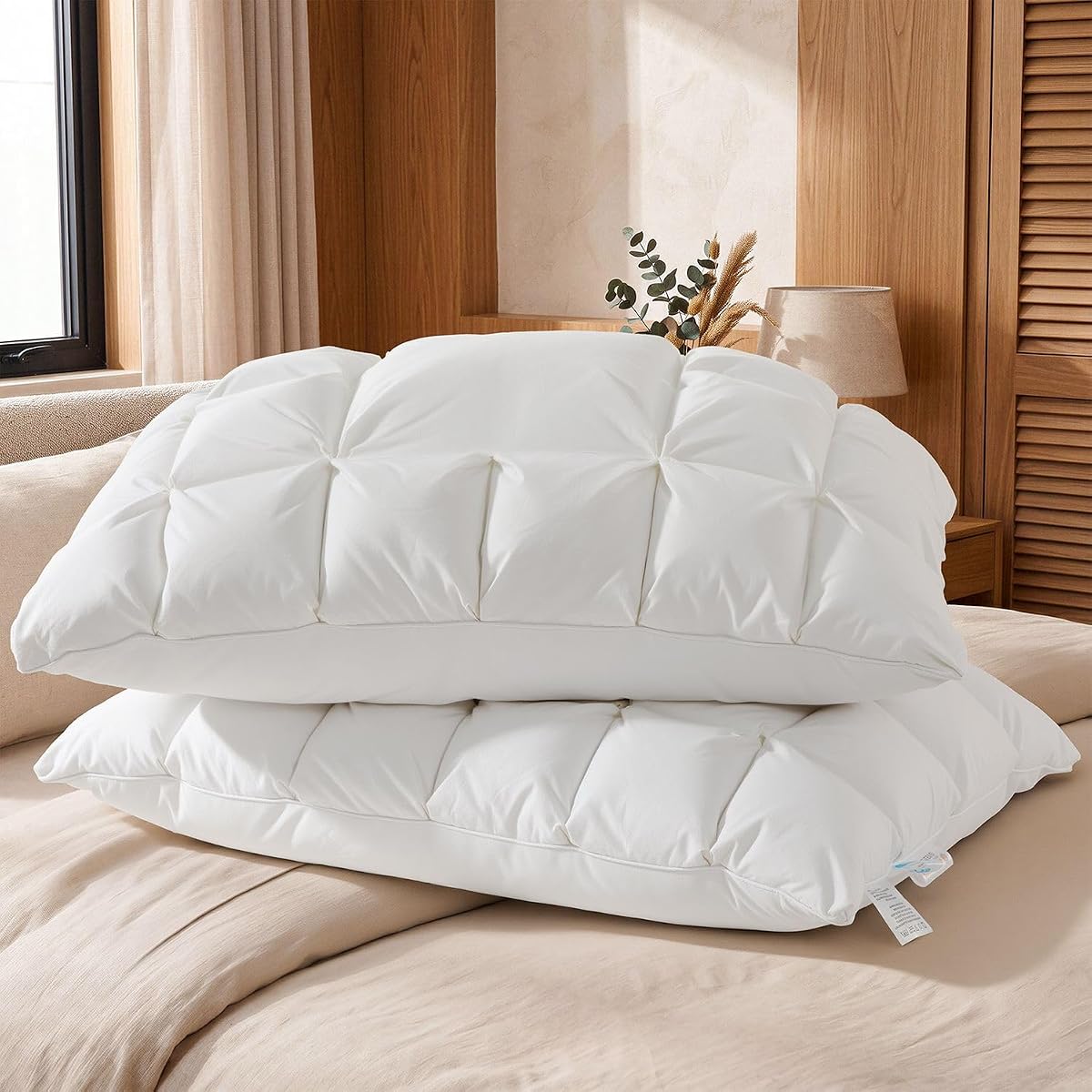 Goose Down Pillow Queen Size Set of 2, Ergonomic Zoned Pillow Design