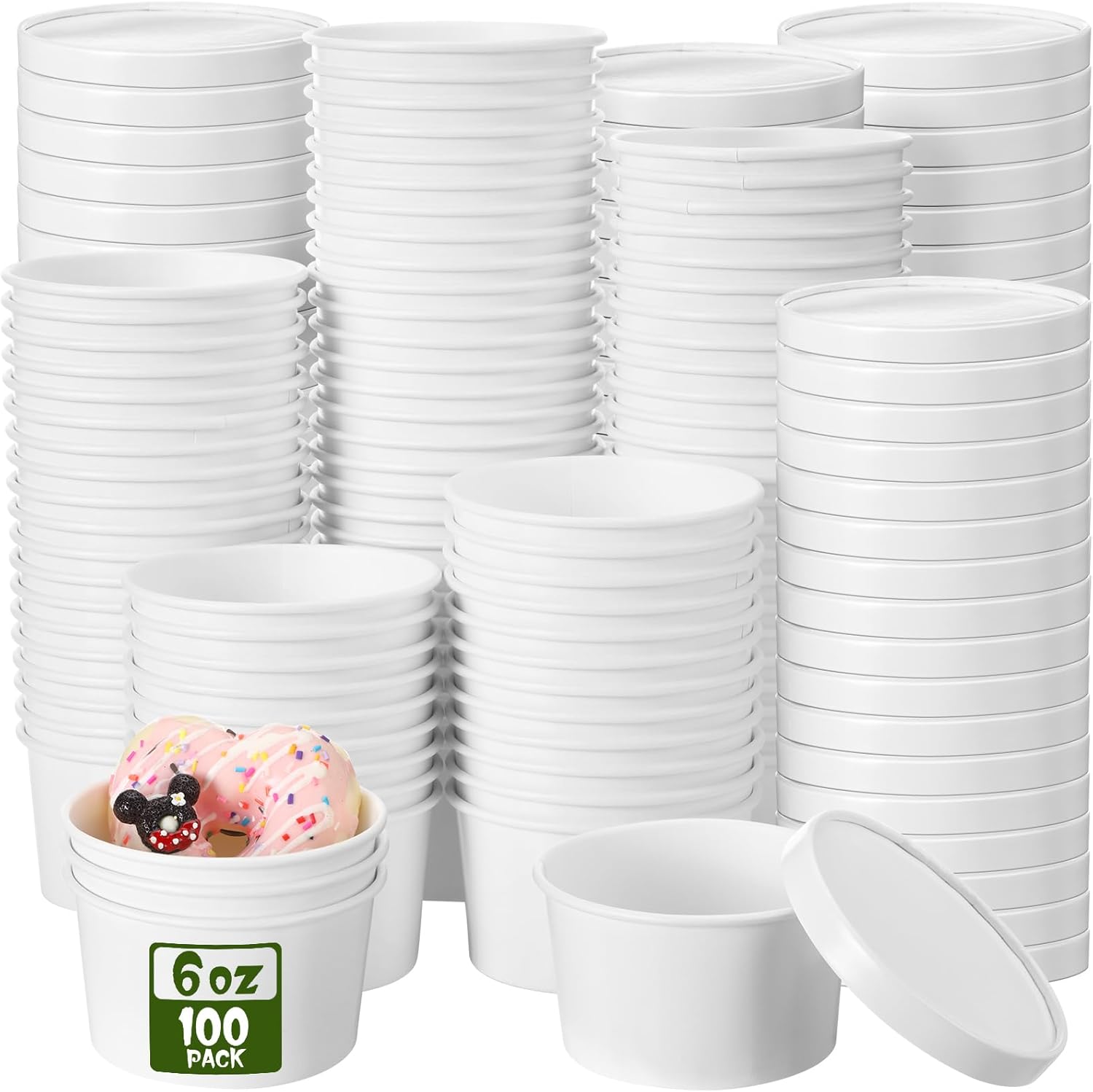 Fulmoon 100 Pack Paper Soup Containers with Lids Disposable Paper Food Containers with Vented Lids Kraft Ice Cream Bowls Soup Cup Ice Cream Cups for Restaurants(6 oz,White) White 6 oz