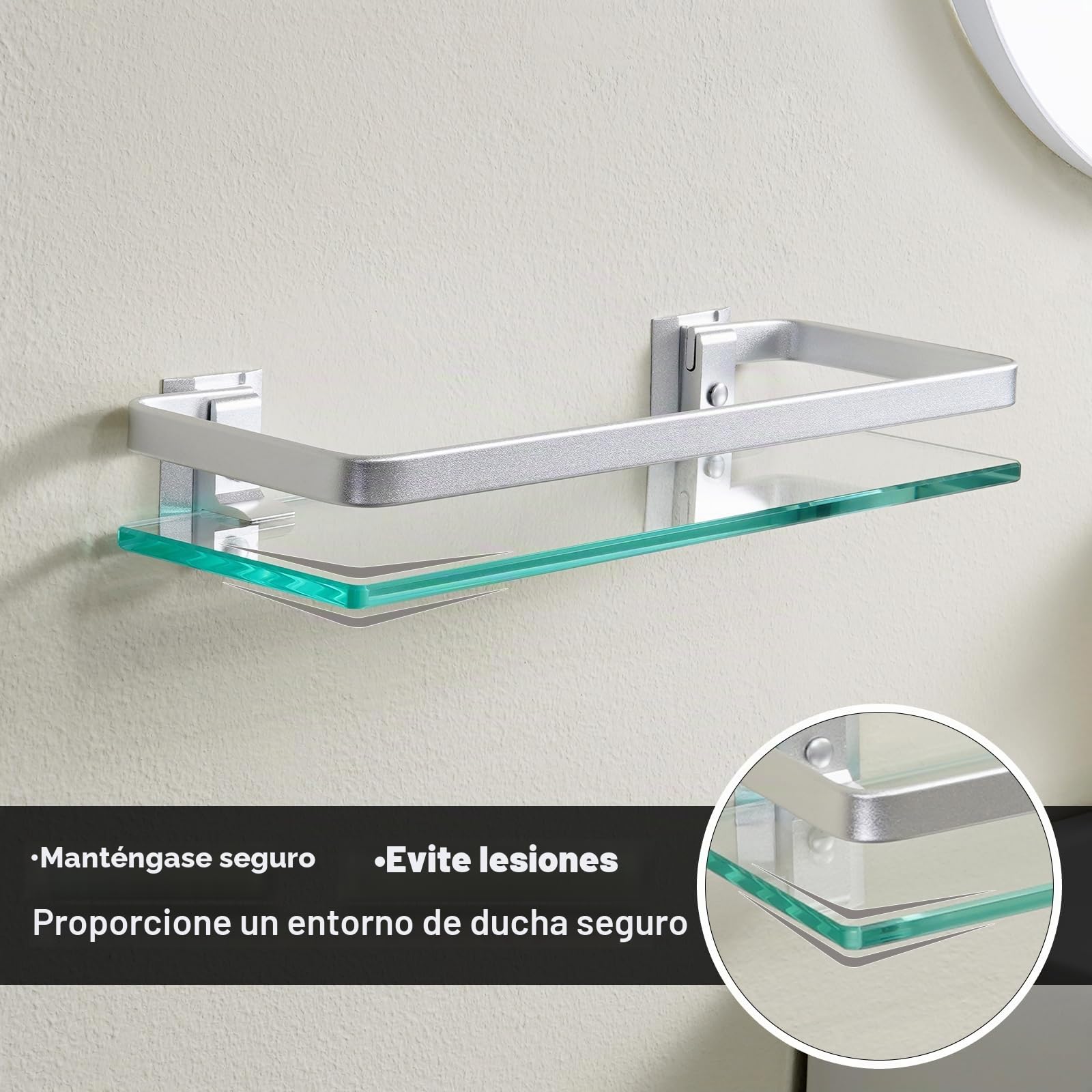 KES Estante de Vidrio Templado para Baño - Montaje en Pared de Aluminio Grueso 8 mm Plateado - Paquete de 3, A4126A-P3