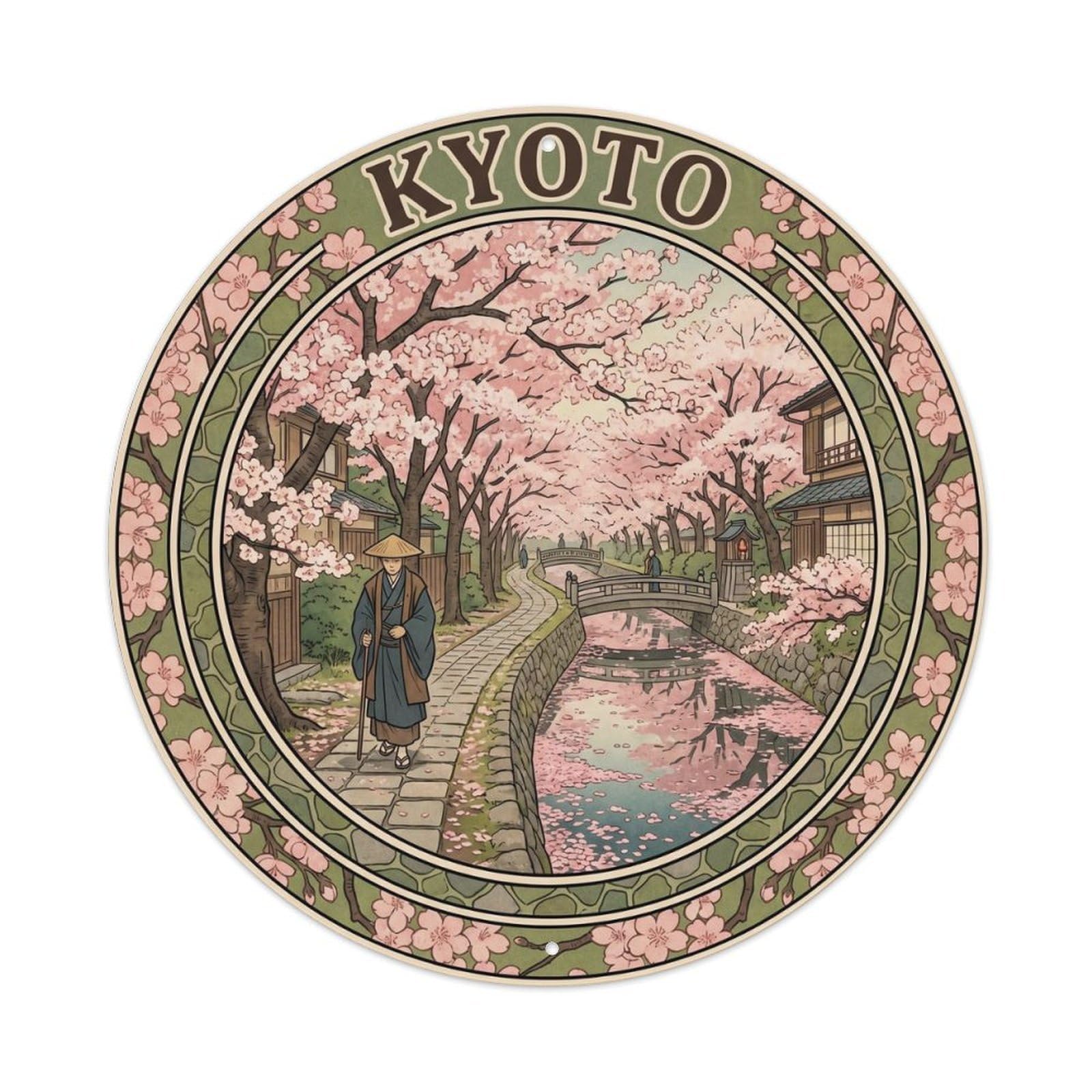 Kyoto Philosopher Path Canal Cherry Blossom Botanical Metal Tin Sign