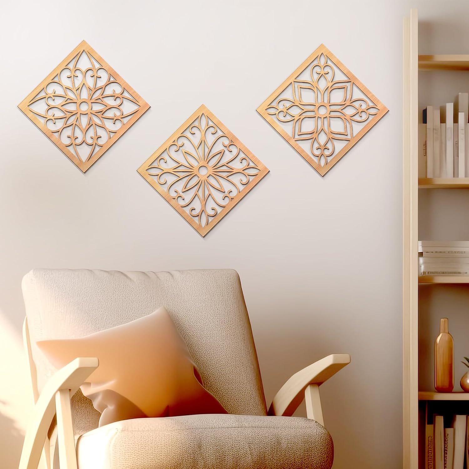 KOYILTD 4 Pcs Thicken Wooden Wall Art Rustic Farmhouse Flower Wall Art