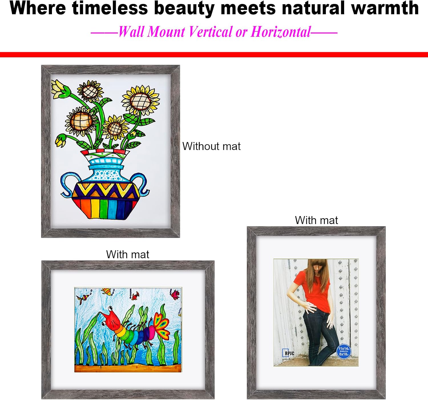 RPJC 11x14(8x10with Mat)Solid Wood Picture Frame Real Glass Cover Driftwood image 5