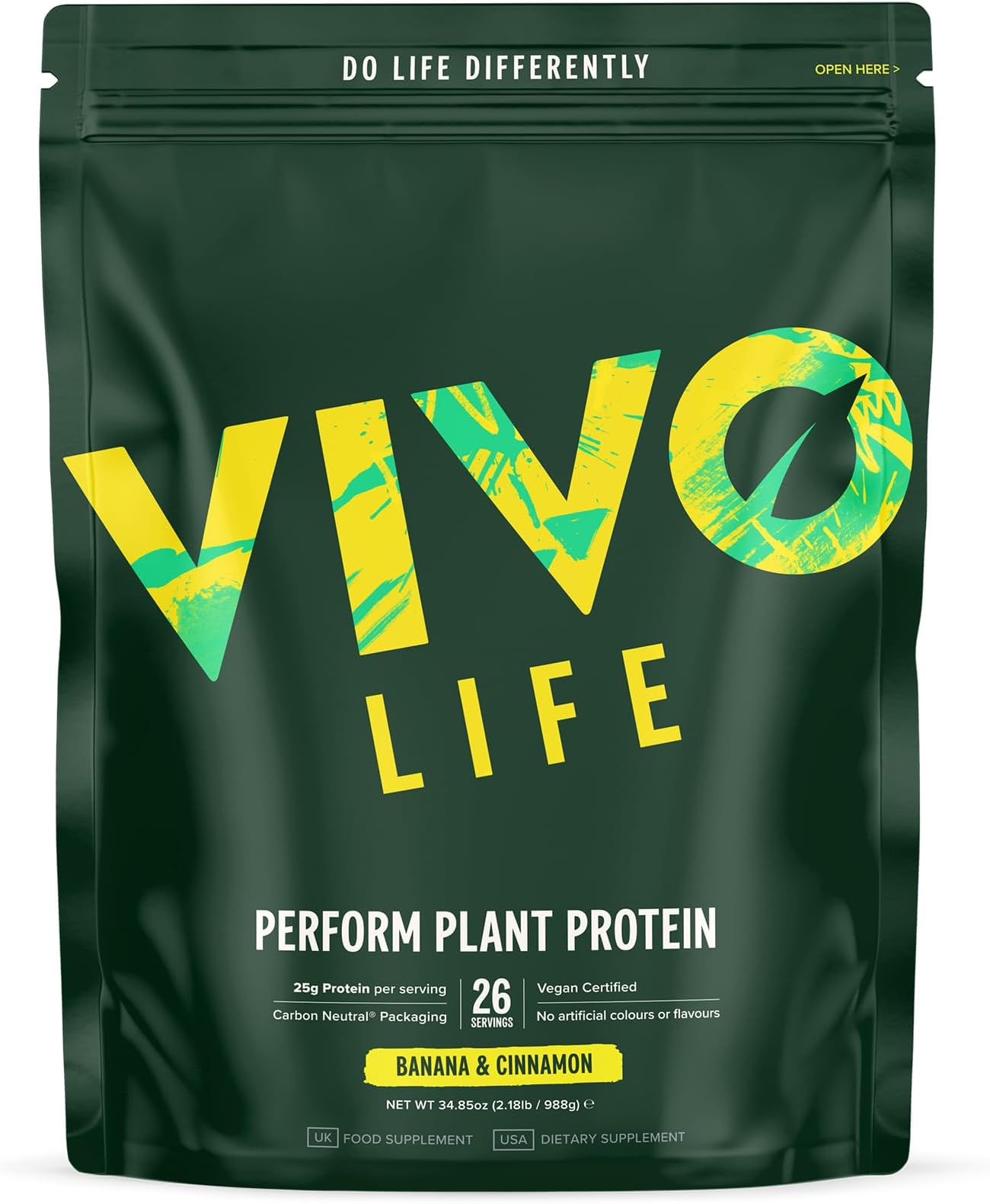 Perform Plant Protein Powder | 25g Protein with BCAAs, Iron, Zinc, Turmeric & Herbal Enzyme Blend | Lactose Free & Easy to Digest, Plant-Based Nutrition | Banana & Cinnamon - 26 Servings