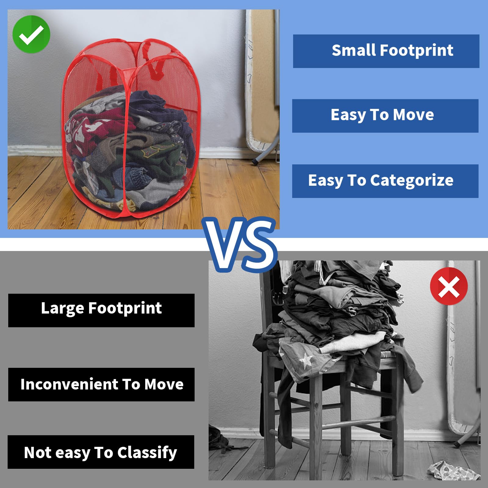 Lot De 2 Paniers à Linge Pliables En Maille - Avec Poignées, Parfaits Pour Chambre, Dortoir, Voyage - 10