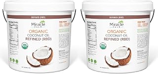 Miracle Palm Organic Refined Coconut Oil Gallon - USDA RBD, 1 Gallon (Pack of 2) - Gluten Free, Vegan, Paleo - Ideal Coconut Oil for Cooking, Baking, Frying, Hair & Skincare - Tasteless & Deodorized