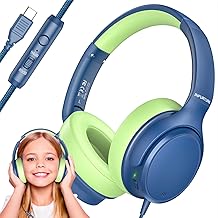 INFURTURE Kids Headphones Over-Ear with Microphone - Wired USB-C Headphones for Children, Active Noise Cancelling, 85/94dB Volume Limiting Safe Headset for School, Travel, Boys & Girls