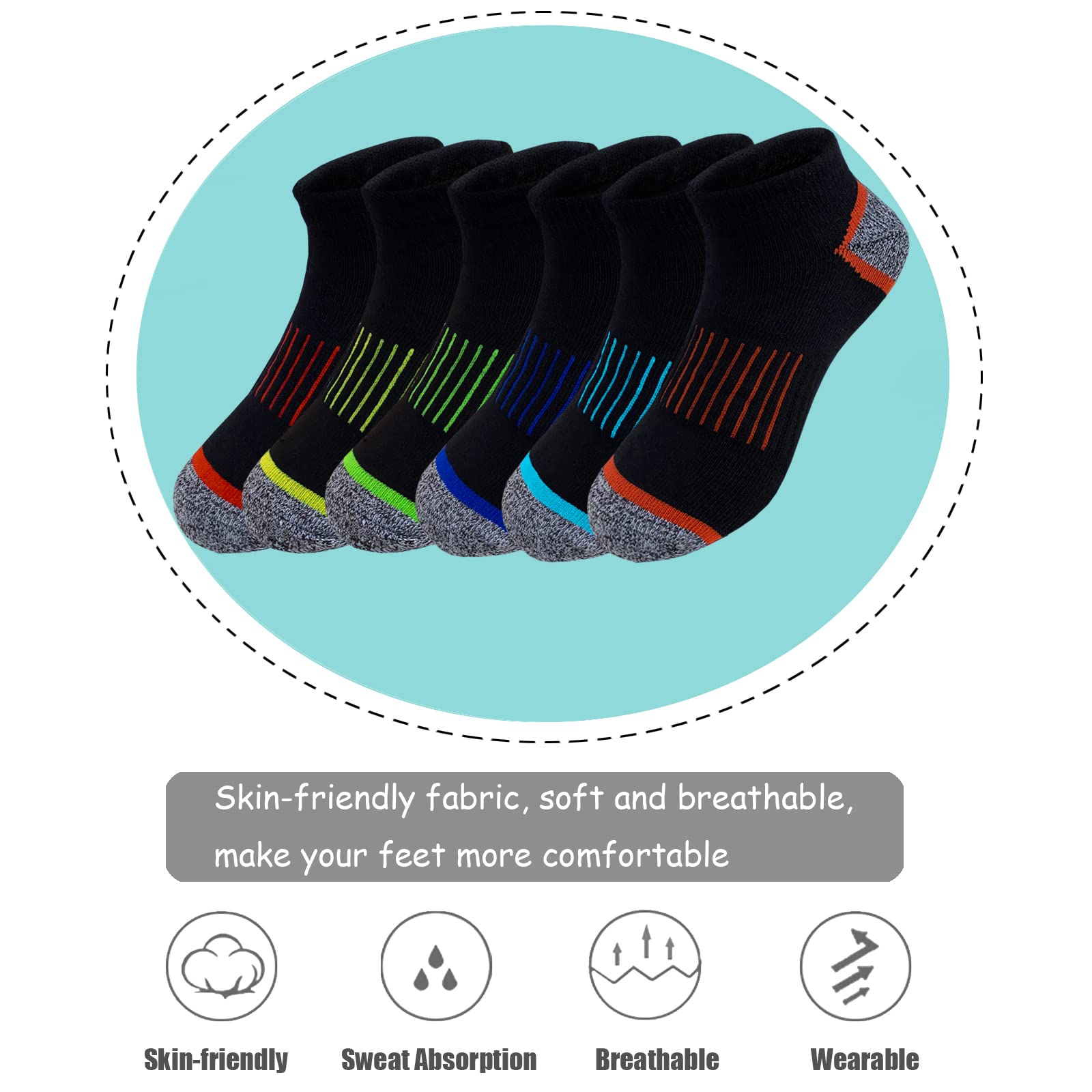 JAMEGIO Calcetines deportivos para niños, 12 pares de calcetines deportivos de corte bajo para niños pequeños y grandes