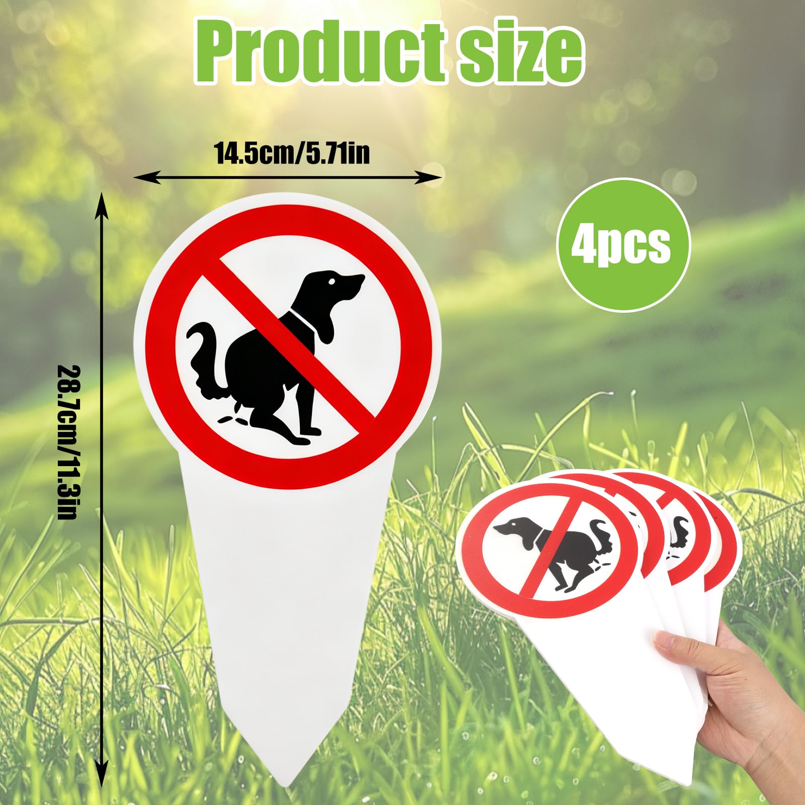 4 paneles de excrementos caninos prohibidos, señalización de PVC para jardín, césped, parque, impreso a doble cara, resistente a las inclemencias del tiempo, con estaca de fijación