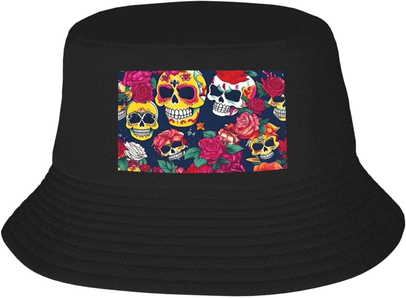 Sugar and Skulls and Flowers Print Men Women Sun Hats for Wide Brim Uv Protection Fishing Hiking Outdoor Hats Black
