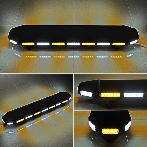 Miniatura 4 de Kit de luces estroboscópicas de seguridad de advertencia de emergencia, color blanco ámbar, 108 pulgadas, barra LED + 16 unidades, ultra delgada, 10
