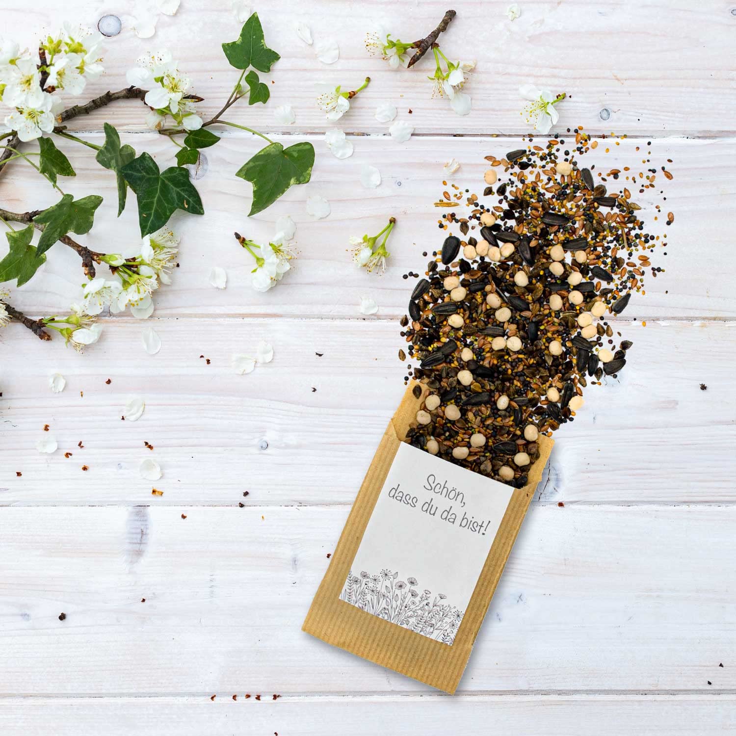 Bonbonnière et cartes de place, pour mariage, graines de fleurs, saule d'abeille, cartes de table, porte-nom, confirmation, baptême, Noël, anniversaire, invités, avec inscription « Schön, dass du da