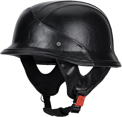 Miniatura 3 de LNCHAO Casco de motocicleta estilo alemán M35 hecho a mano de cuero retro 12 vintage casco de media cara para adultos, hombres y mujeres, aprobado