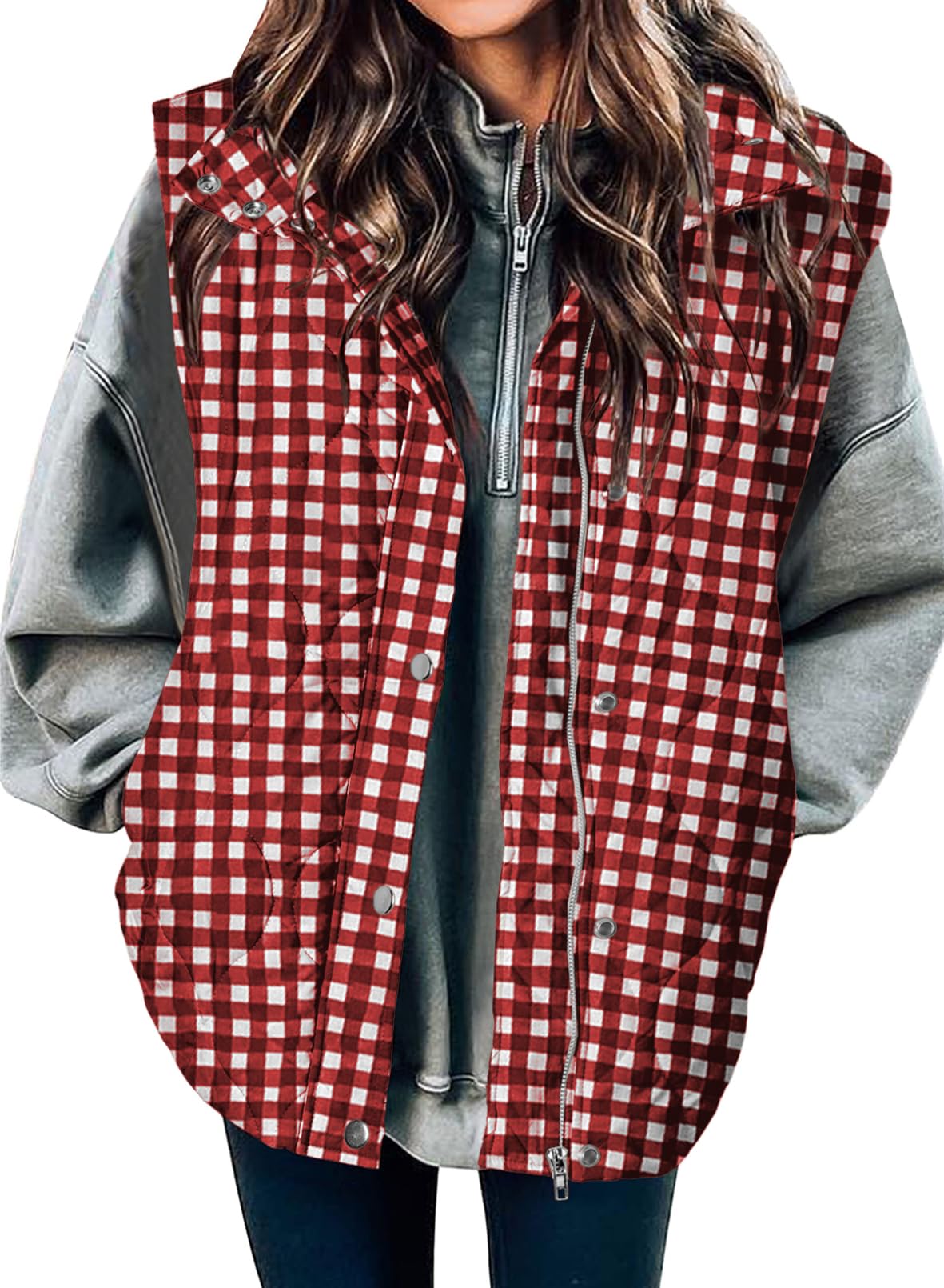 EVALESS Cropped Puffer Vest Women Lightweight Quilted Stand Collar Sleeveless Jackets Fall Winter 2025 Button Zip Up Coat medium 