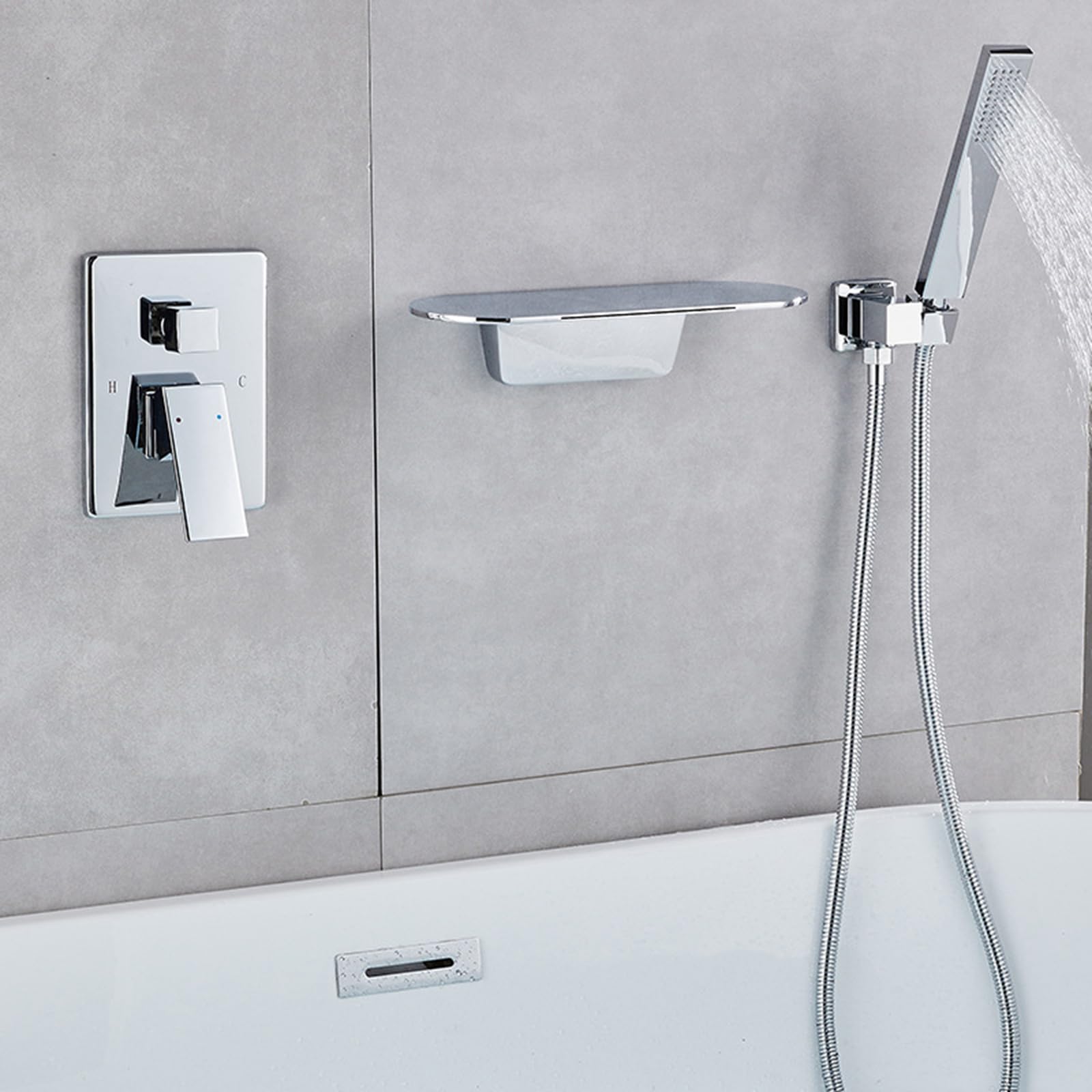 Grifos Monomando de Bañera con Ducha Cascada Cabezal de Ducha Aadjustable Manguera Flessibile Grifo de Baño Moderno Mezclador de Agua Diseño Elegante y Funcional.