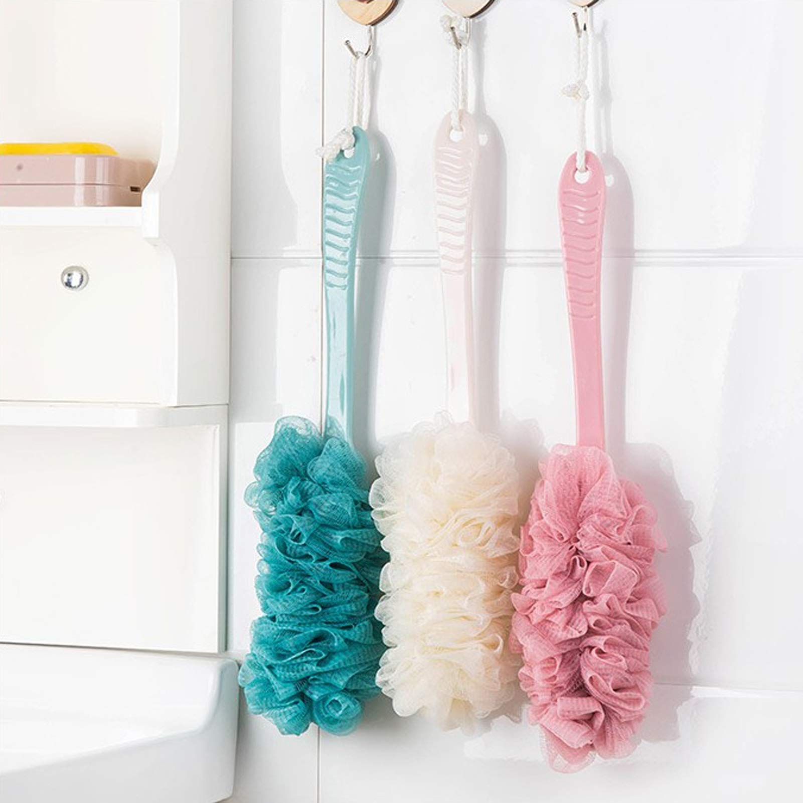 Szczotka do kąpieli - Back Scrubber do prysznica Duża nylonowa siatka z długim uchwytem Gąbka do kąpieli Narzędzie do czyszczenia pleców dla kobiet i mężczyzn Akcesoria prysznicowe (kolor: biały) (r