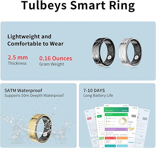Miniatura 8 de Anillo inteligente, rastreador de actividad física para mujeres y hombres, contador de pasos, frecuencia cardíaca, oxígeno en sangre, calorías y