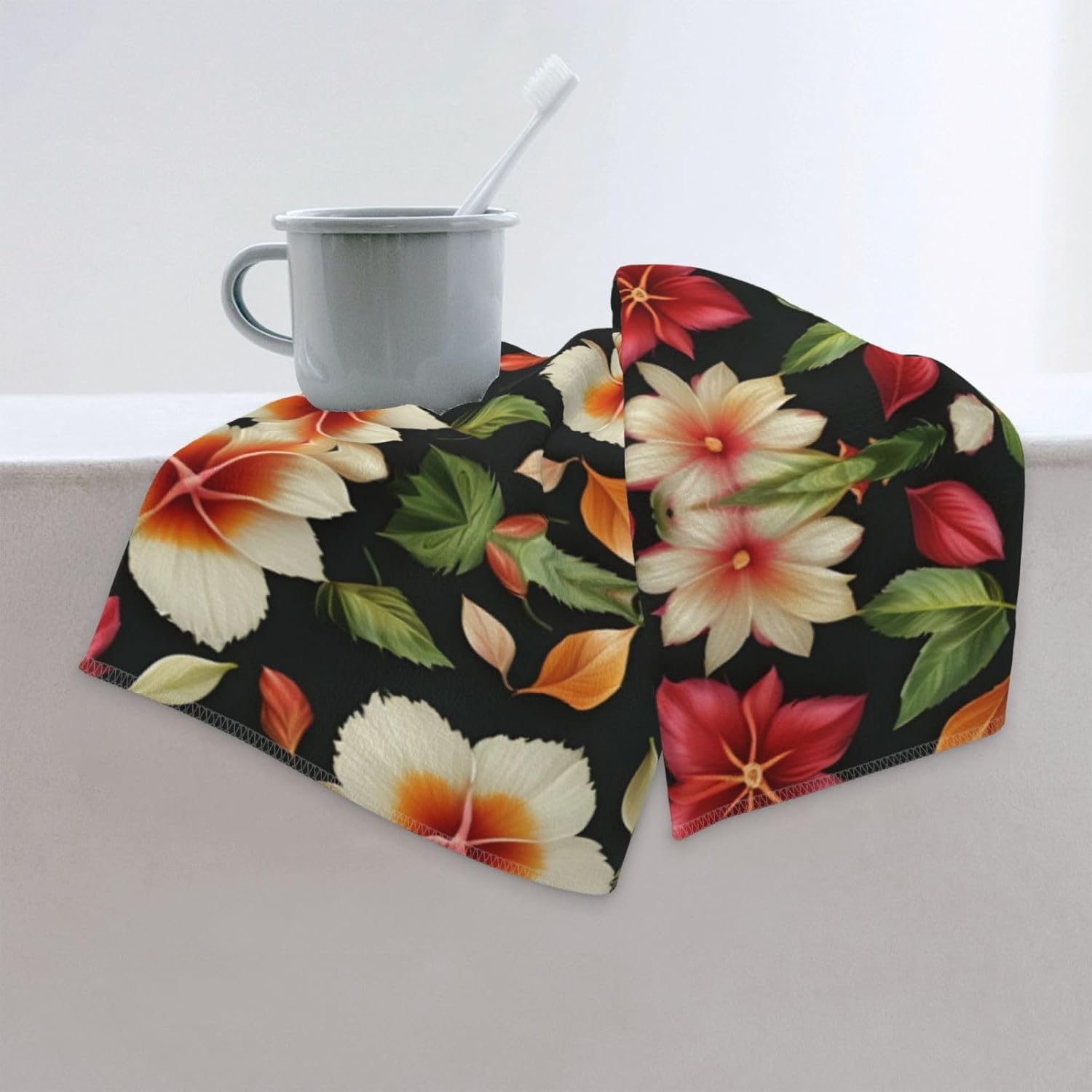 Hawaii Flower Print Hand Towels for Kitchen, Decorative Bathroom Towels Decor Farmhouse Cute for Men Women Gifts