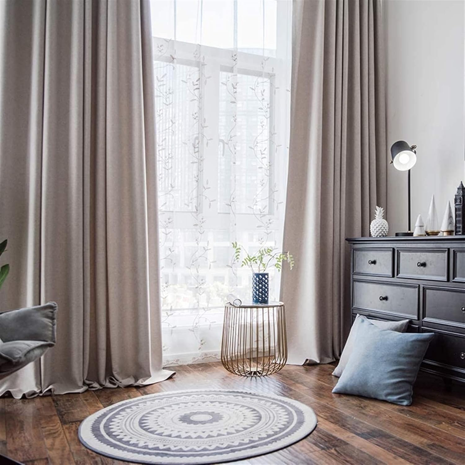 Full Blackout Solid Color Curtains, Thermal Insulated Linen Curtain for Living Room Bedroom Valances Modern Drapes 1 Pc (Color : Beige, Size : W250*H270cm)