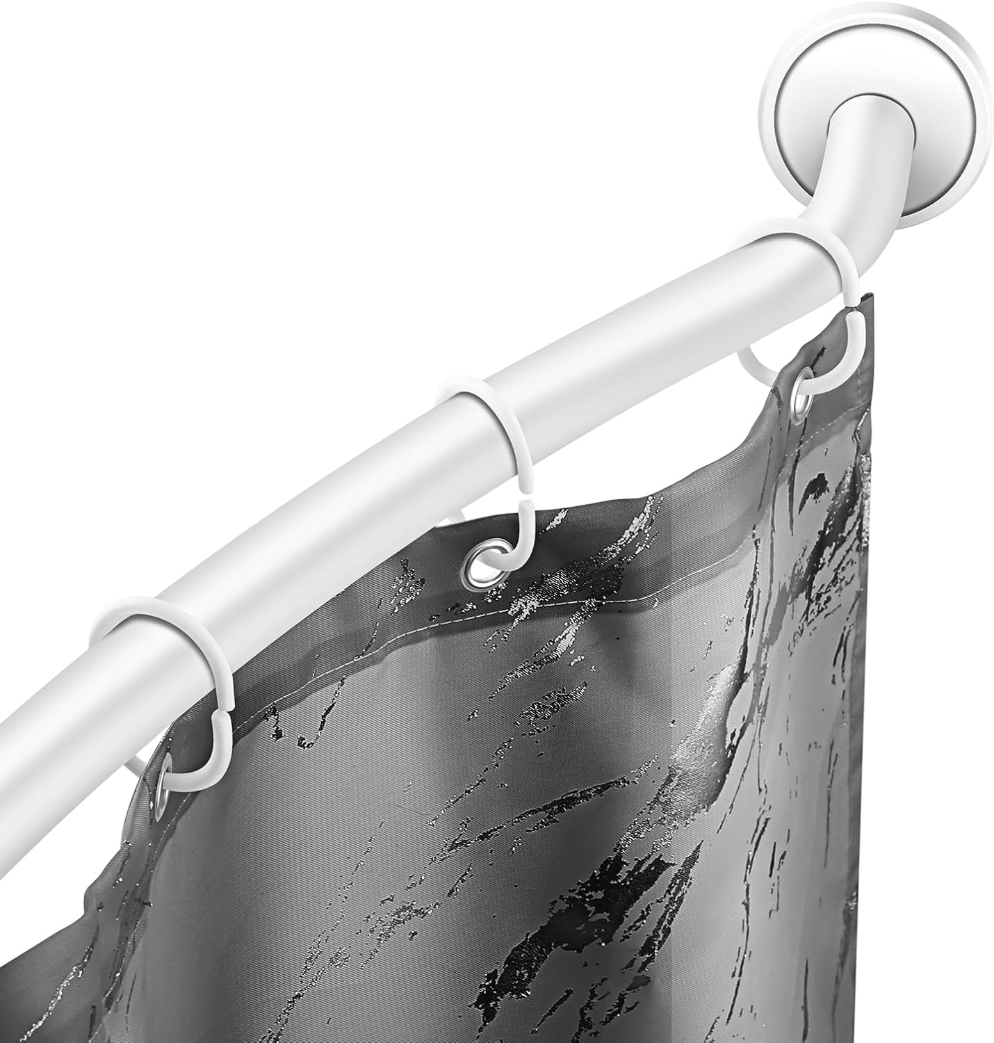 Adjustable White Curved Shower Curtain Rod, 42-72 Inches Shower Curtain Rod for Bathroom and Bathtub, Extra Space Rustproof Expandable Stainless Steel Shower Rod Wall Mounted, Need to Drill