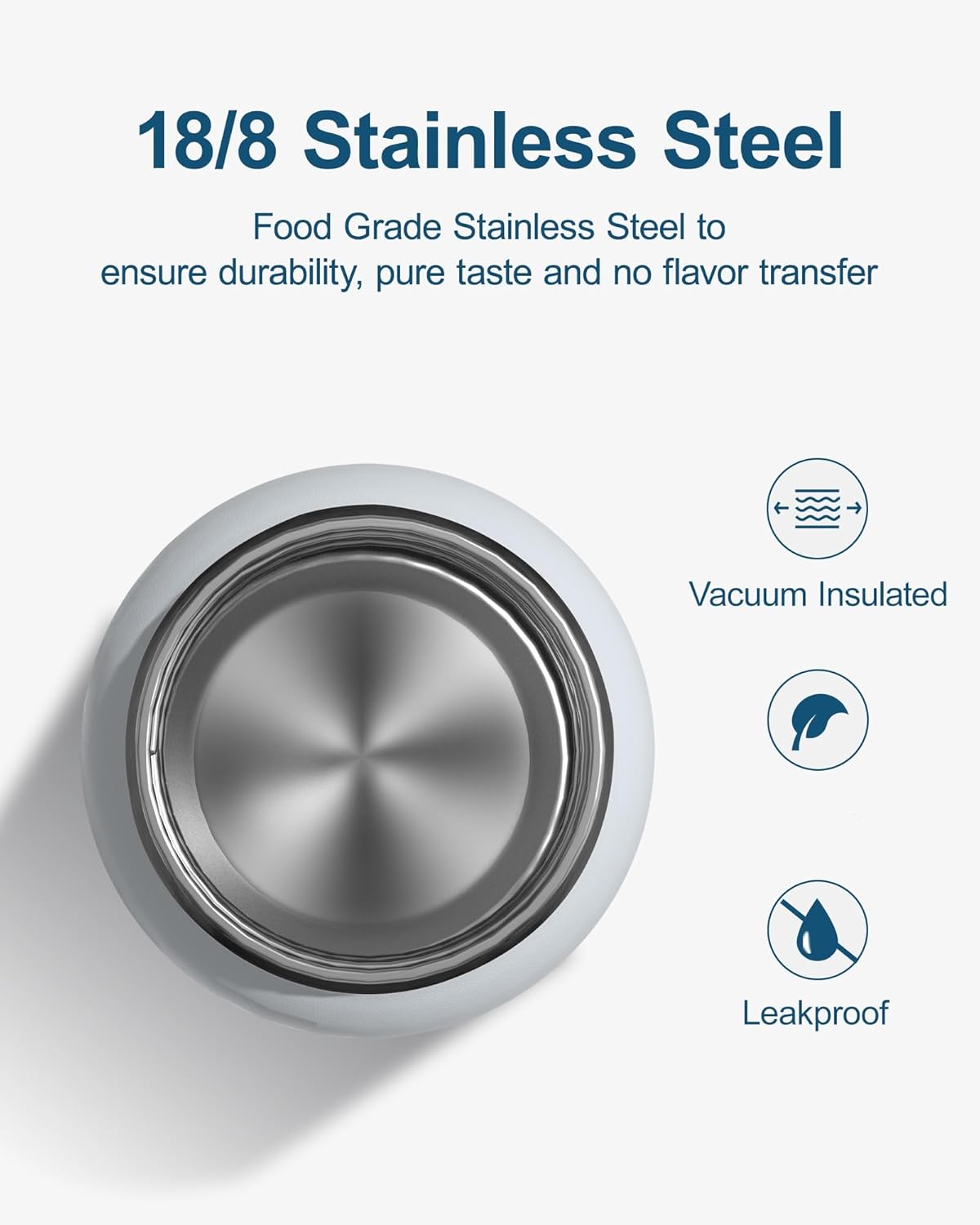 Berusd 1L Insulated Water Bottle, Leak Proof Straw Lid, Stainless Steel Vacuum Insulated Water Bottle, Wide Mouth Bottle with Flex Cap, Double Walled Travel Cup Thermo Bottle Mug Drink Flasks, White