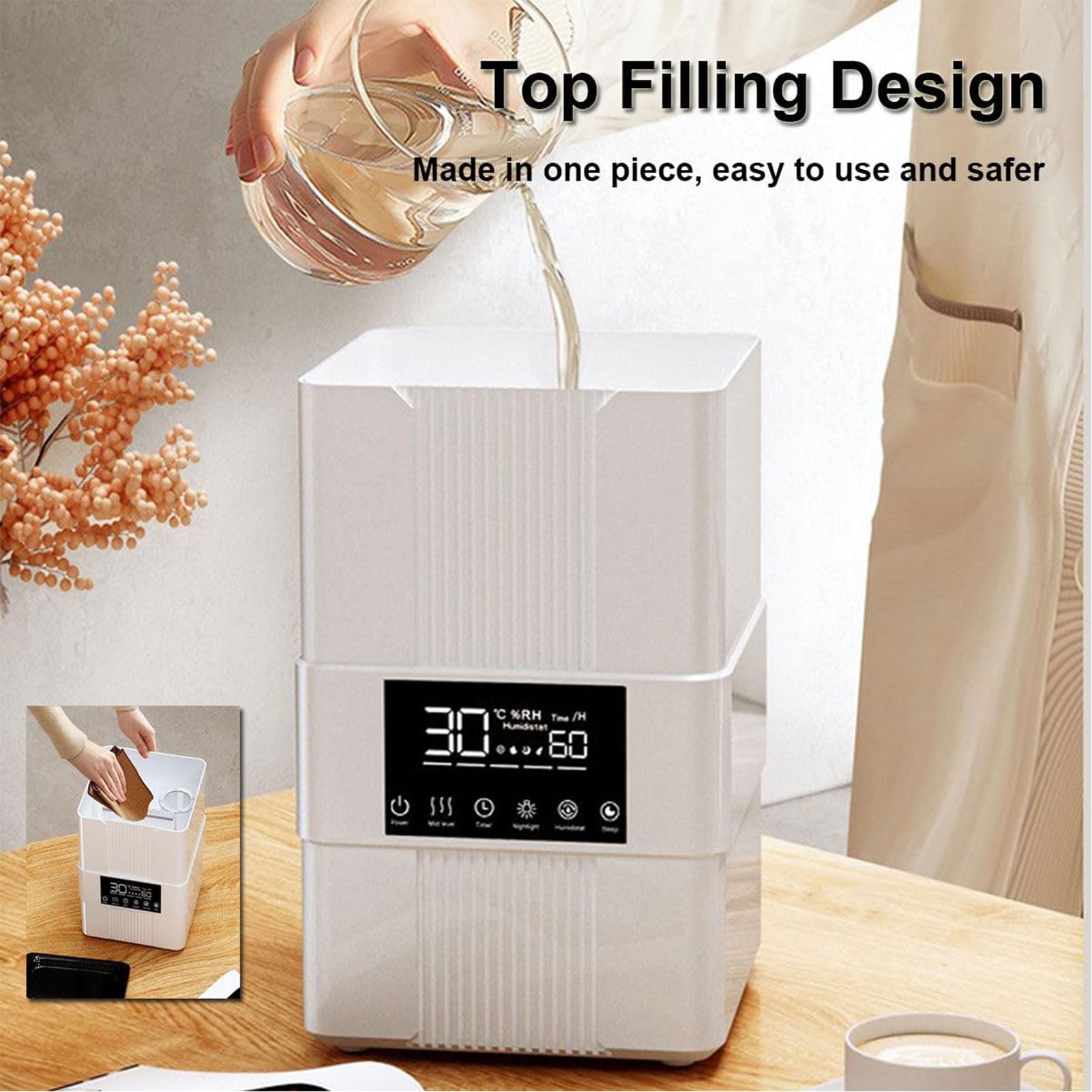 Diffusore di Oli Essenziali umidificatore a Fiamma, diffusore di aromaterapia Intelligente con modalità Nebbia Regolabile e Timer 8 Ore, Telecomando, spegnimento Automatico Senza Acqua White