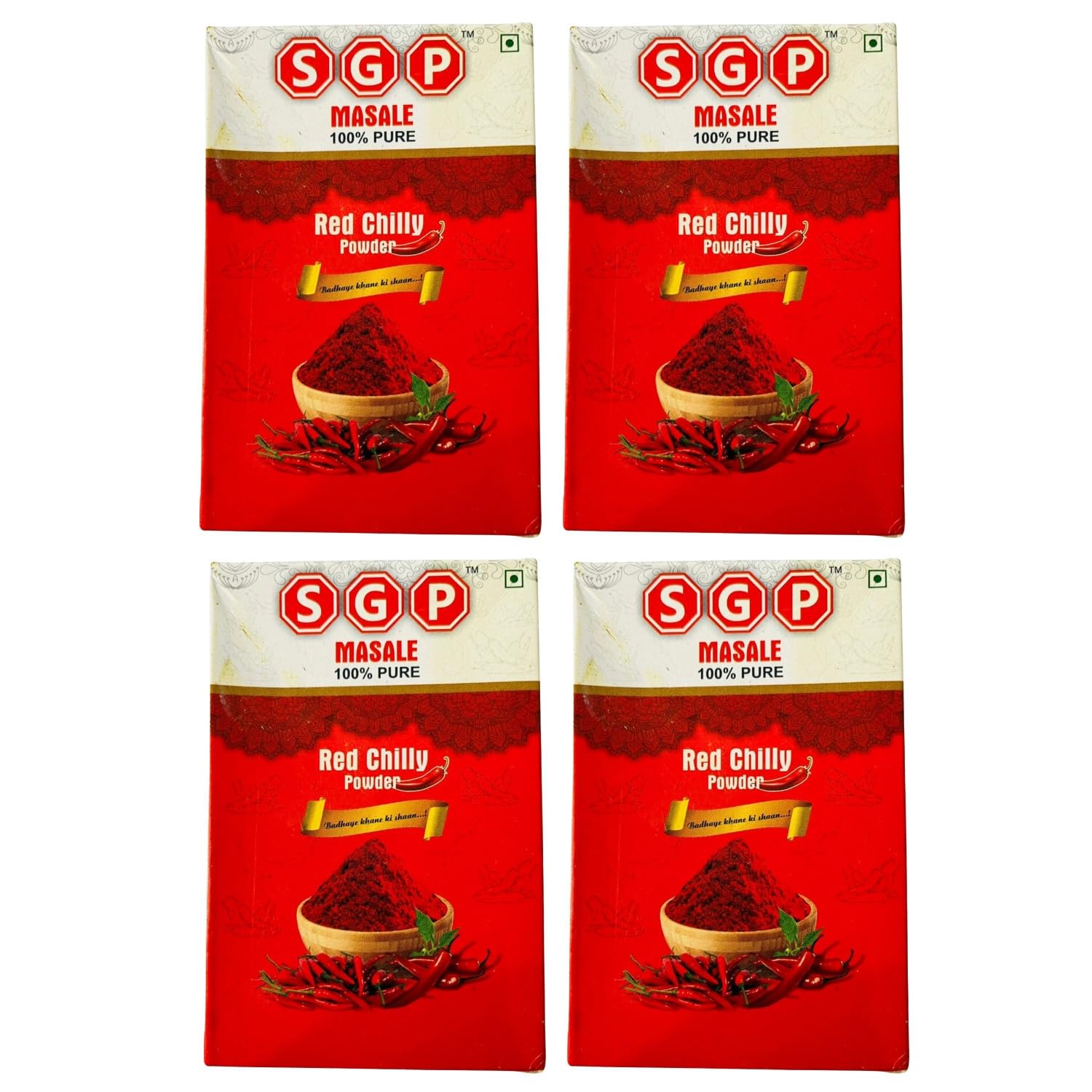 S G P Red Chilli Powder - Authentic Mirchi Powder for Indian Cuisine - Enhances Flavor and Heat in Curries, Stir-Fries, and Seasonings - 100g |Pack of 4|