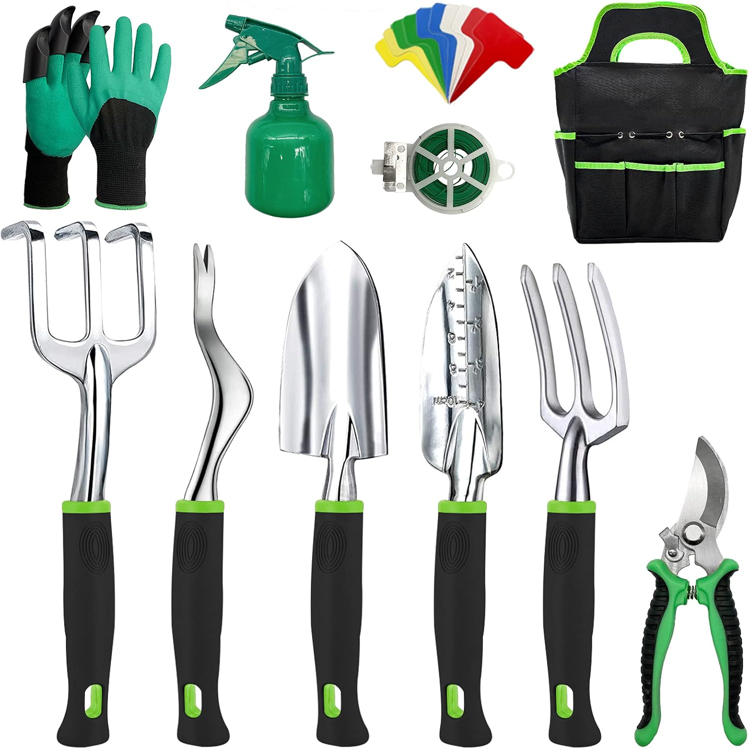 Gardening Tools-Heavy Duty Garden Tools with Gloves&Handbag-Aluminum Outdoor Garden Tools Set with Trowel Pruners and More - Garden Gifts for Men Or Women-Large Size Hand Tools,11pcs
