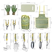Vista 2 de Set of 12 Garden Tool, iHansee Heavy-Duty Aluminum Gardening Hand Tools with Rubber Non-Slip Handle, Garden Apron, Gloves, Kneeling Pad and Storage