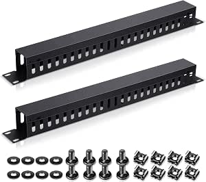 Leinuosen 2 Pack 1U 19'' Cable Management 24 Slot Horizontal Rack Mount Wire Organizer with Cover and Screws