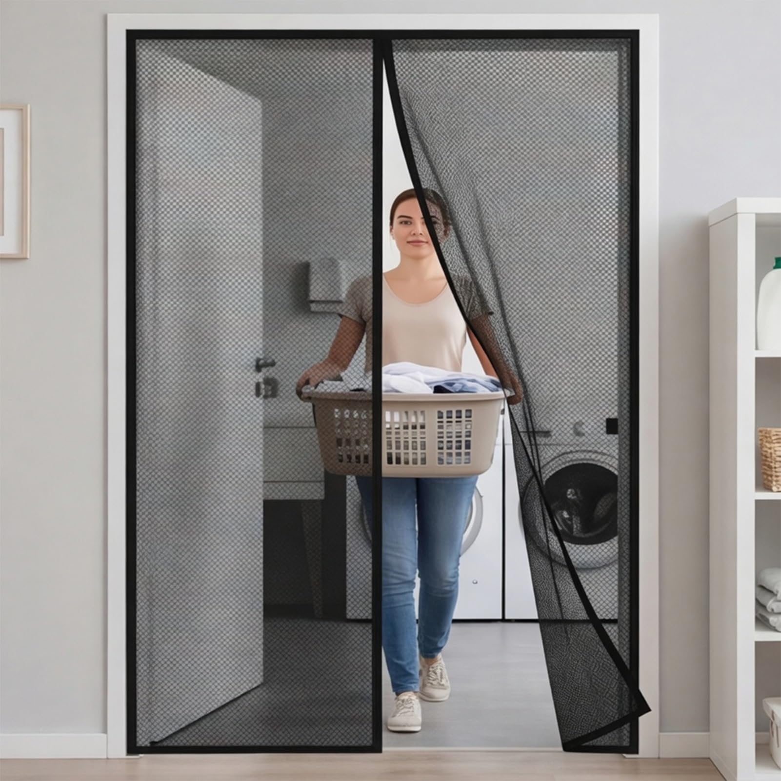 Yxrs Black Screen Doors With Magnets 141 X 243 Cm Frame Hook & Loop Hundreds Of Sizes Duty Door Screen Keep Bugs Out & Lets Fresh Air In No Drill Installation Automatically Closes,
