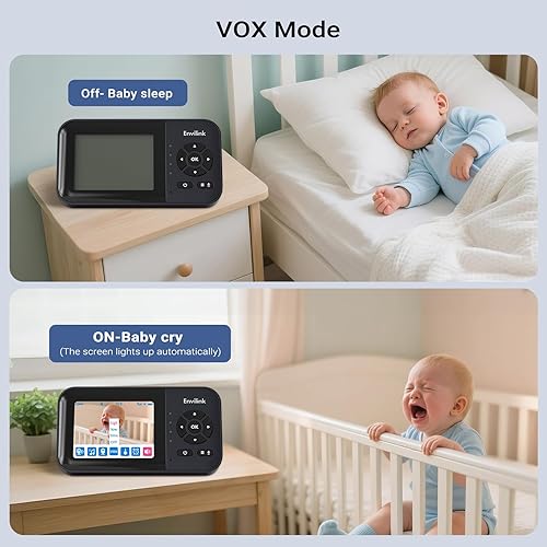 Miniatura 4 de Monitor de video para bebés con visión nocturna, pantalla LCD de 2.8 pulgadas, alarma de modo VOX y largo alcance de 1200 pies, canción de cuna,