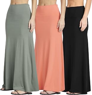 Real Essentials Women's 3-Pack Ultra-Soft Flowy Maxi High-Waisted Long Skirts - Plus Size Inclusive