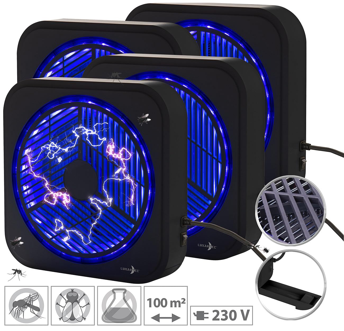 Lunartec Mückenvernichter-Lampe: 4er Set UV-Insektenvernichter zur Wandmontage, mit Selbstreinigung (Insektenvernichter UV-Licht, Mückenschutz-Innenmückenfallen)